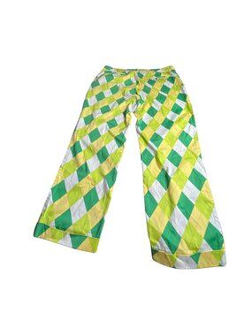 Loudmouth Golf Pant Mens 44 Argyle Diamond Throwback Cotton Blend Green & Yellow